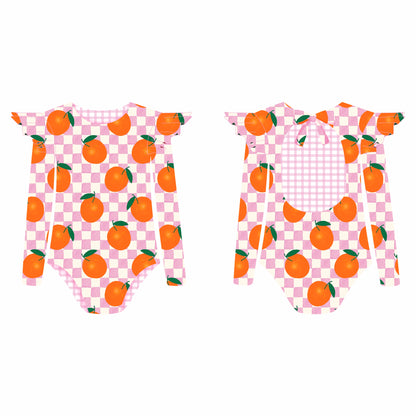 Orange Pop - Vestido de baño enterizo manga larga con A