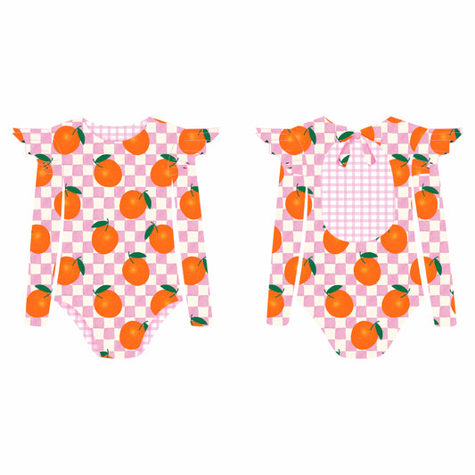 Orange Pop - Vestido de baño enterizo manga larga con A