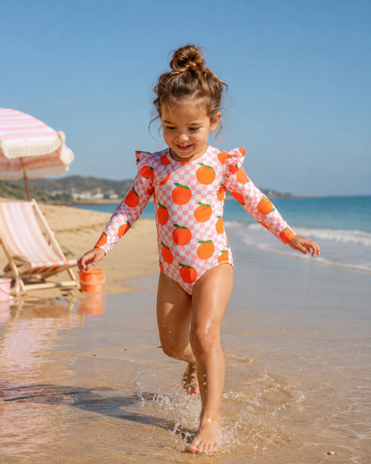 Orange Pop - Vestido de baño enterizo manga larga con A