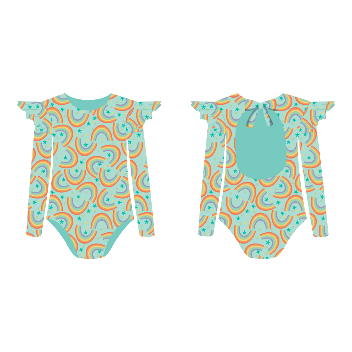Rainbow Pastel - Vestido de baño enterizo manga larga con A