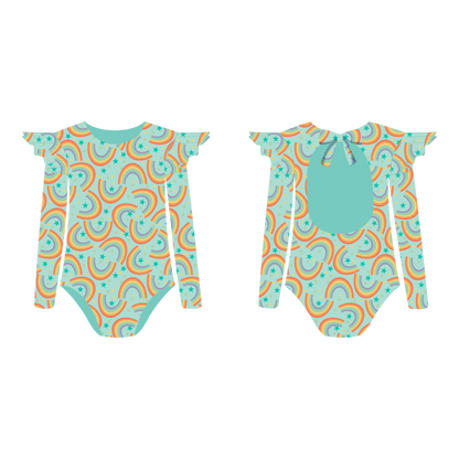 Rainbow Pastel - Vestido de baño enterizo manga larga con A