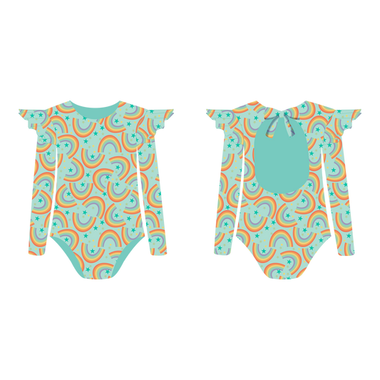 Rainbow Pastel - Vestido de baño enterizo manga larga con A