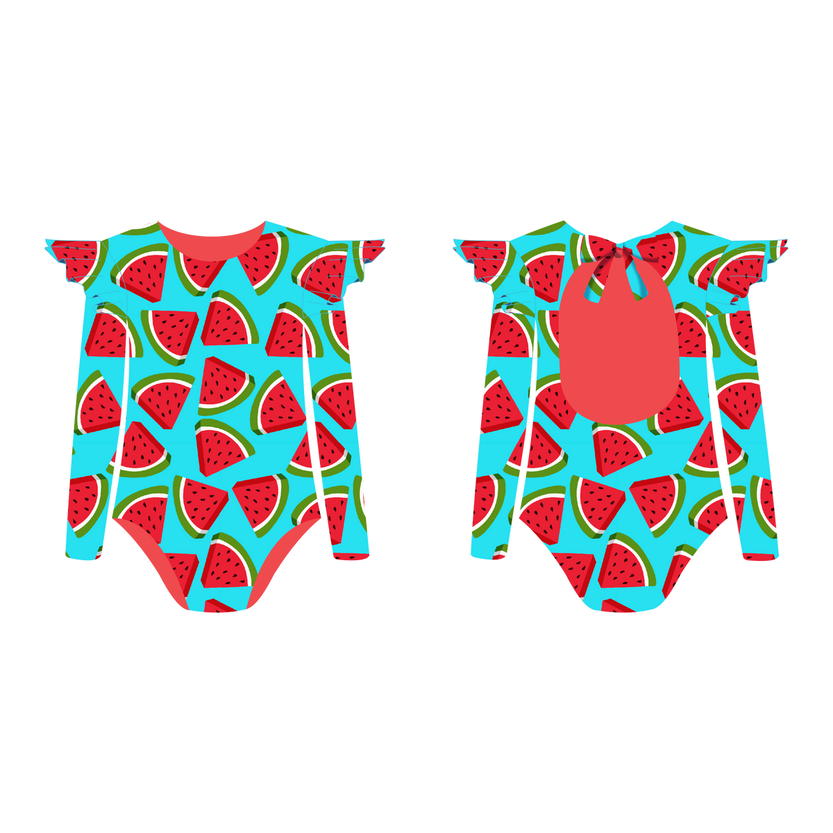 Watermelon - Vestido de baño enterizo manga larga con A