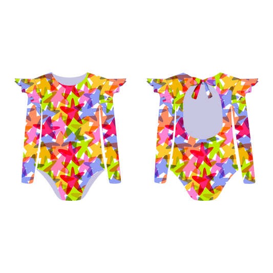 Estrellas Pop - Vestido de baño enterizo manga larga con A