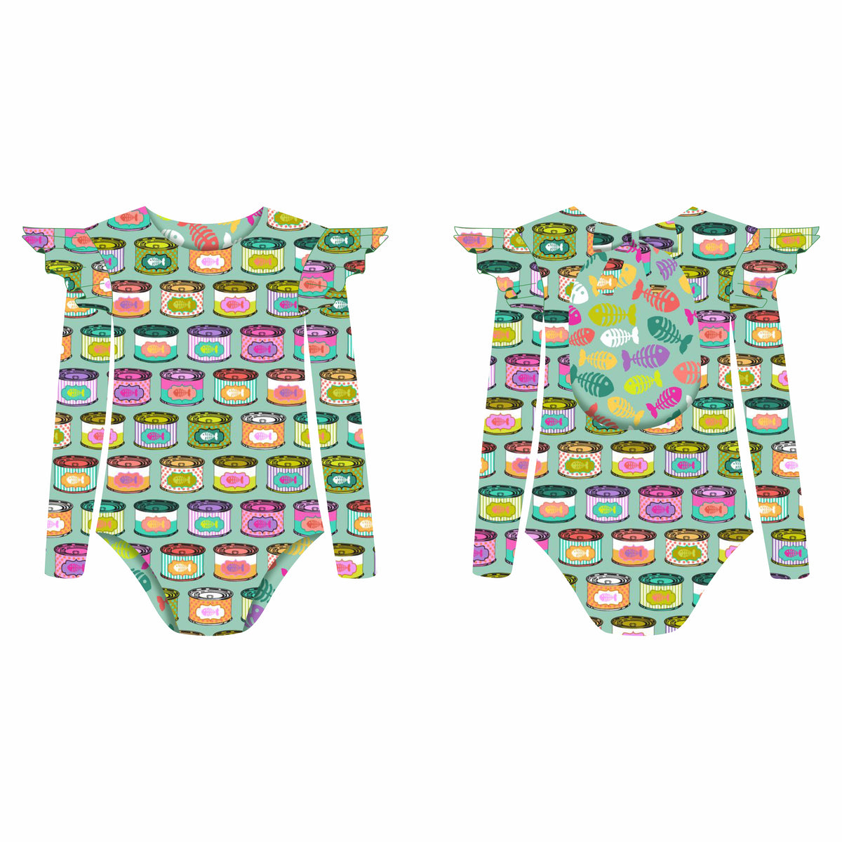 Enlatados Pop - Vestido de baño enterizo manga larga con A
