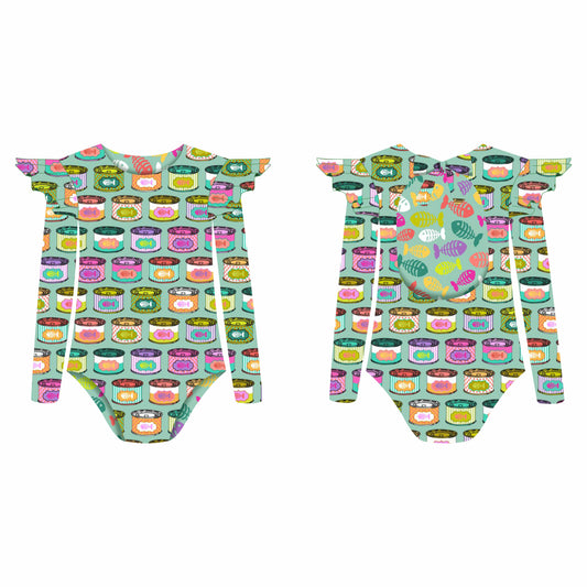 Enlatados Pop - Vestido de baño enterizo manga larga con A