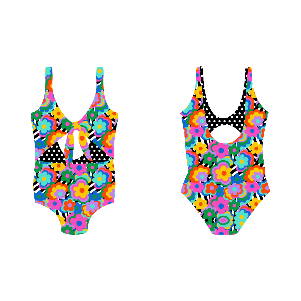 Flores Pop - Vestido de baño entero sin mangas strap reversible