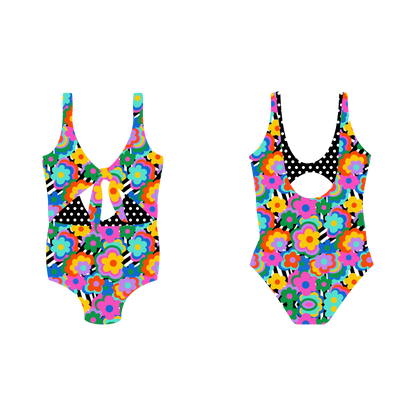 Flores Pop - Vestido de baño entero sin mangas strap reversible