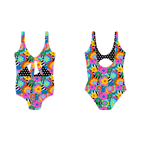 Flores Pop - Vestido de baño entero sin mangas strap reversible