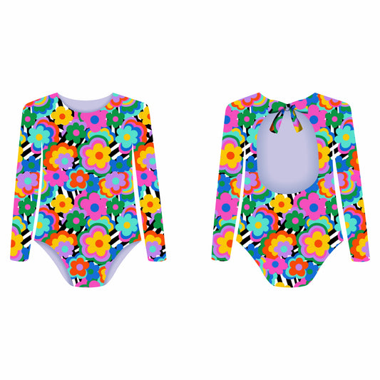 Flores Pop - Vestido de baño enterizo manga larga
