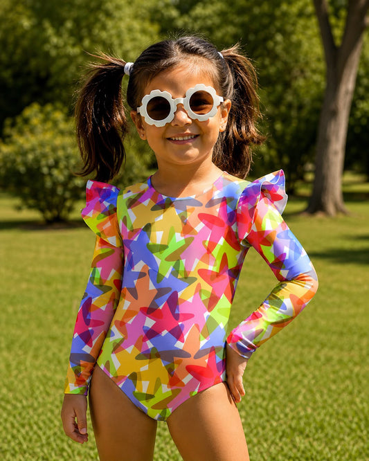 Estrellas Pop - Vestido de baño enterizo manga larga con A