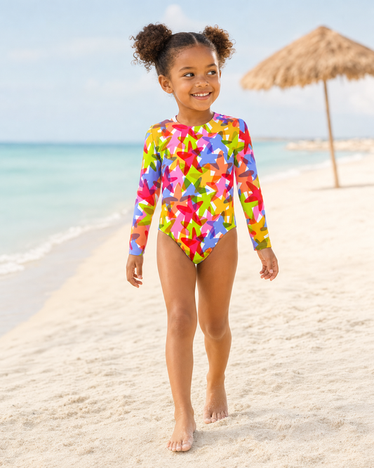 Estrellas Pop - Vestido de baño enterizo manga larga